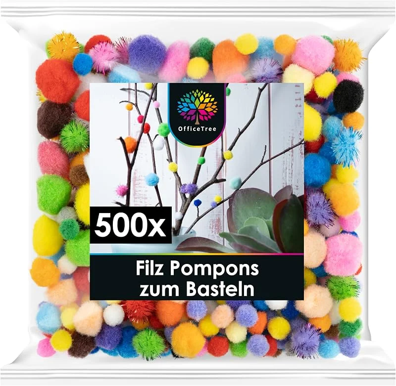 Besuche den OfficeTree-Store OfficeTree 500 Bunte Pompons zum Basteln Mix - Filzkugeln Bunt verschiedene Größen - Pompoms zum Basteln für Kinder und Erwachsene - Dekorieren Verzieren Nähen DIY — Geschenkverpackung