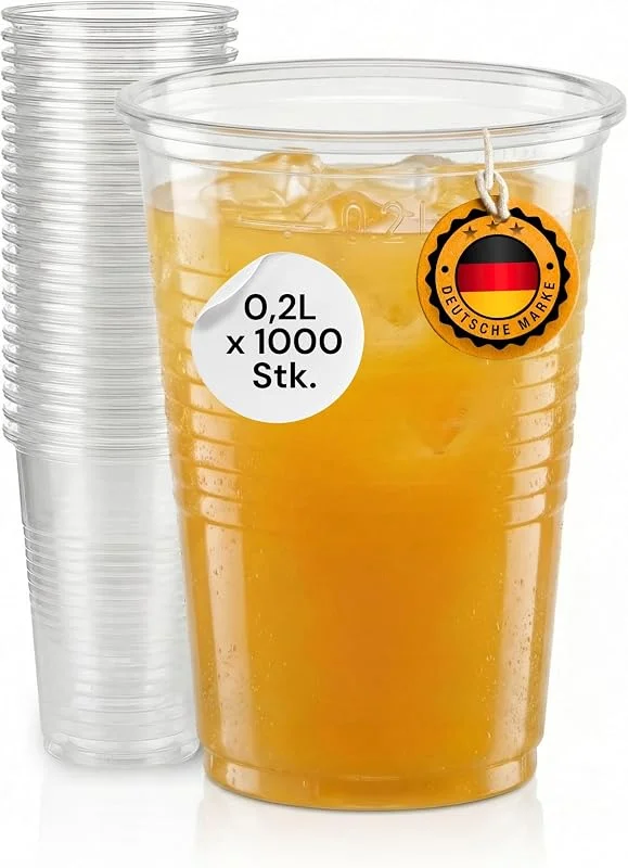 Besuche den LogiPack GeRo-Store 1000 Stück Trinkbecher, Eichstrich 0, 2l, Bierbecher Plastikbecher Einwegbecher aus Kunststoff PP (Polypropylen), Transparent klar, Ausschankbecher — Wein und Festtafel