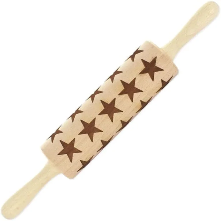 Besuche den FACKELMANN-Store Fackelmann 3154250 Rouleau à pâtisserie en bois, rouleau de pâtisserie à motifs étoiles de Noël, Bois, 40 x 6 cm — Weihnachtskueche