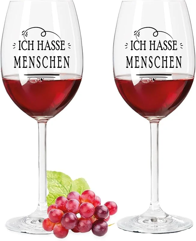 Besuche den GRAVURZEILE-Store GRAVURZEILE Weingläser - Ich hasse Menschen - Lustige Geschenke - Geburtstagsgeschenk für Männer & Frauen - Geeignet als Rotweingläser Weißweingläser — Wein und Festtafel