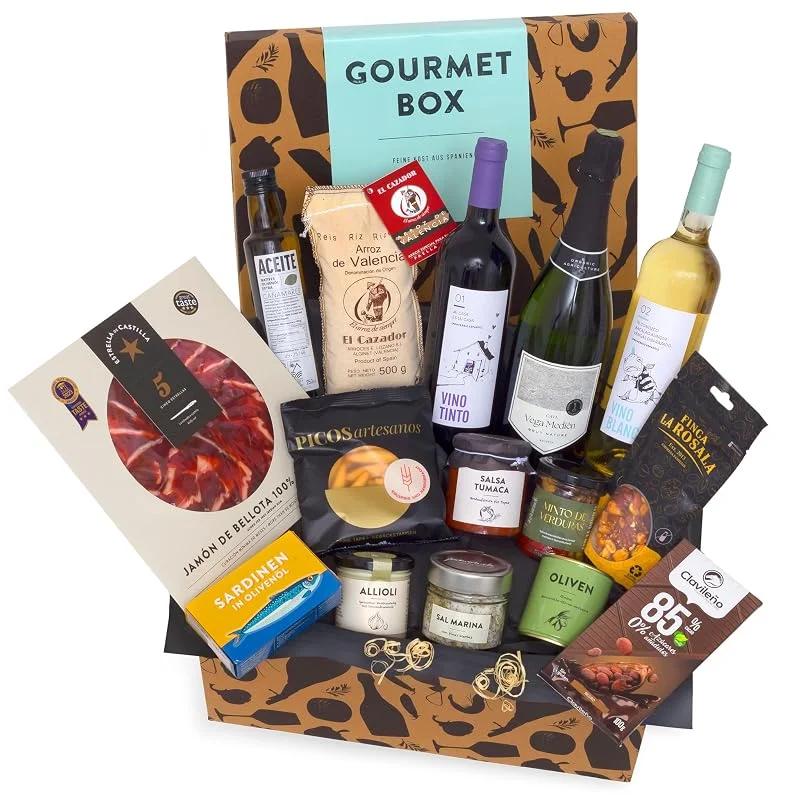 Besuche den jamon.de-Store jamon.de Präsentkorb GOURMET mit Wein, Cava und feinen Delikatessen — Wein und Festtafel