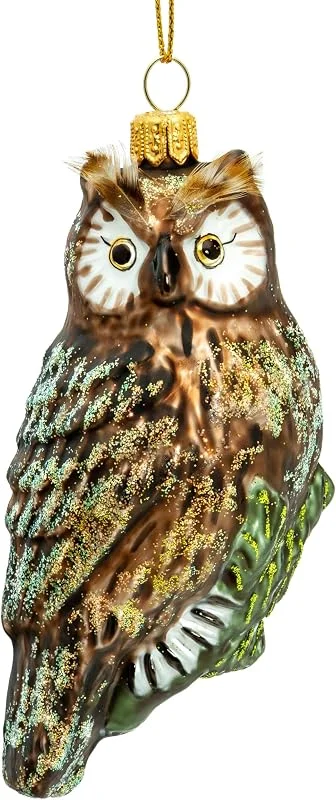 Besuche den SIKORA-Store SIKORA Eule mit Federn besondere Weihnachtskugel Glas Christbaumschmuck Deko Figur Weihnachten Anhänger Ornament - Meisterstücke - BS716, Variante:Eule braun auf Zweig — Weihnachtsdeko
