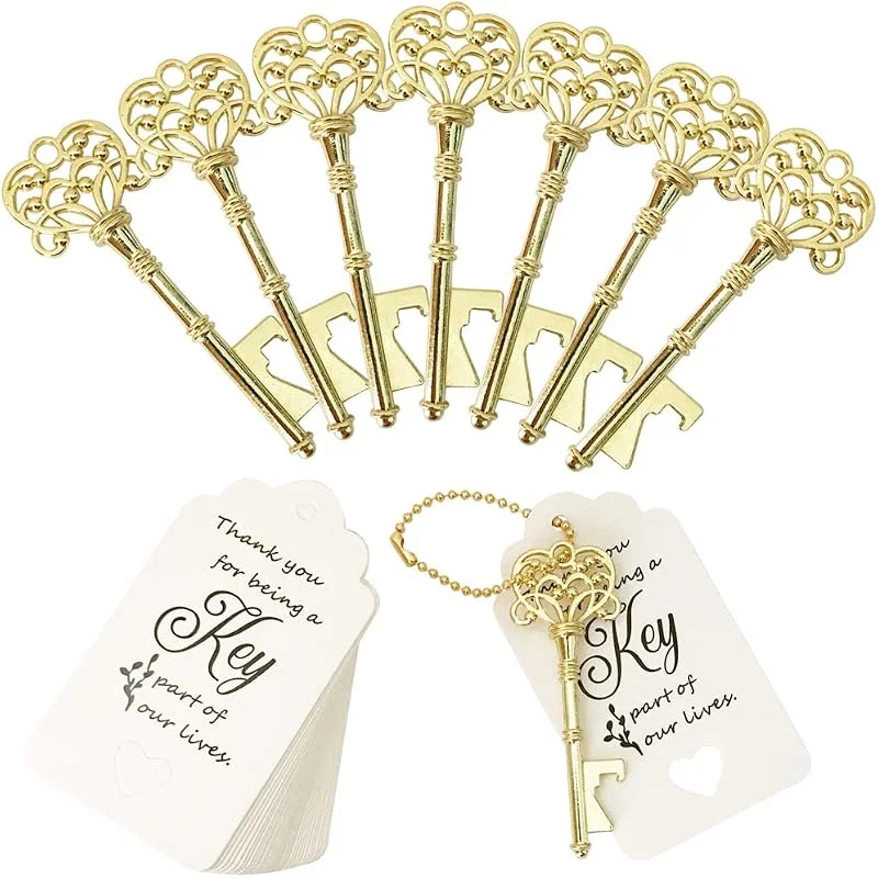 Marke: WODEGIFT 60 STÜCKE Schlüssel Flaschenöffner, Flaschenöffner mit Vintage-Skelettschlüssel, Flaschenöffner für Hochzeitsgeschenke mit Begleitkarte und Schlüsselanhänger, (Gold) — Wein und Festtafel