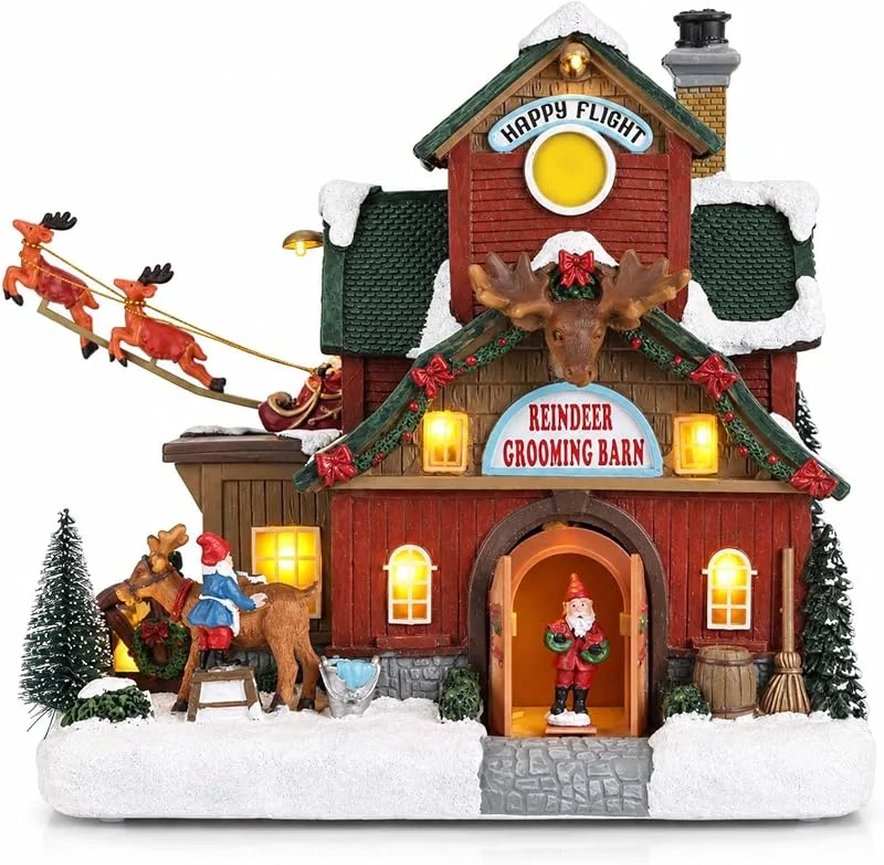 Marke: LINYTHER Beleuchtetes Weihnachtsdorf Rentier Scheune, animierte — Weihnachtsdeko