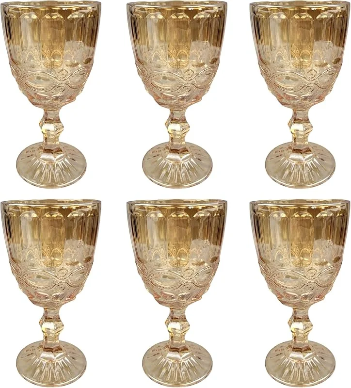Besuche den GMMH-Store GMMH Vintage 6er-Set Farbige Weingläser und Trinkgläser mit Prägung Relief (Schleife, Gold-Glanz, Weinglas) Kelch, Trinkglas, Wasserglas, Longdrinkgläser, Cocktail Gläser, Glas, Glaskelche — Wein und Festtafel