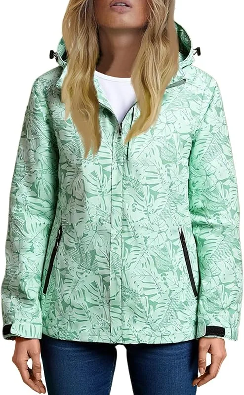 Besuche den FUPODD-Store FUPODD Regenjacke Wasserdicht Atmungsaktiv Damen Mit Kapuze Blumenmuster Softshelljacke Leicht Wanderjacke Frauen Übergangsjacke Outdoor Jacke Dünn Regenmantel Fahrrad Windbreaker Mit Taschen Zipper — Heizkleidung