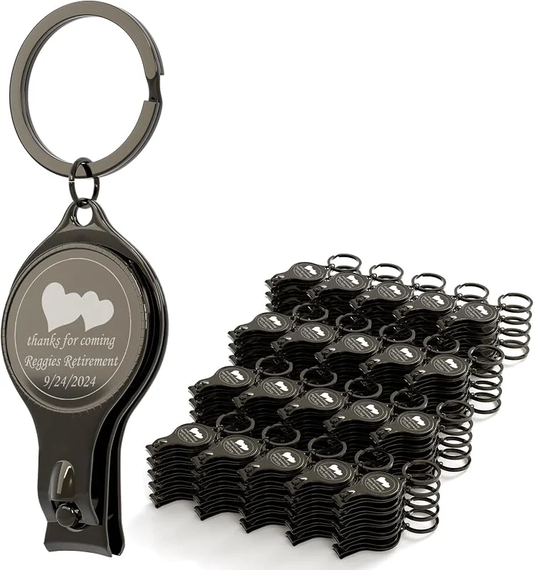 Marke: CWYW 100 Stück personalisierter 4-in-1-Multifunktions-Flaschenöffner, Schwarzer Nagelknipser, Hochzeitsgeschenke, Brauerei, privat, individuell, Multitool-Geschenke für Männer. — Wein und Festtafel