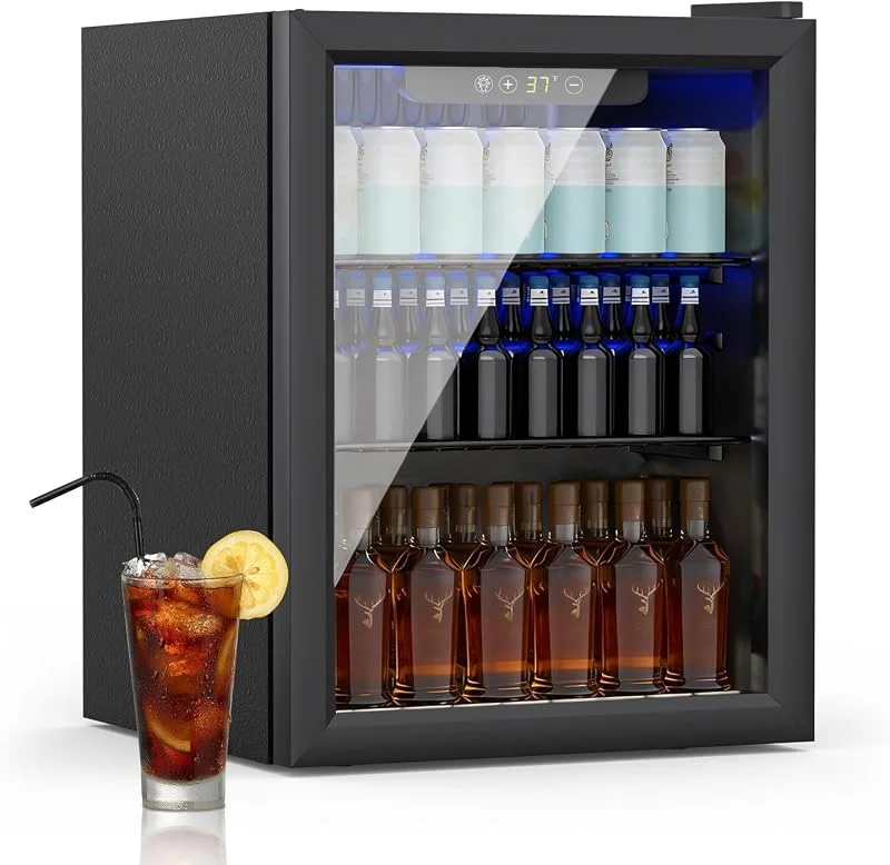 Marke: DollarDash Getränkekühlschrank, 70 Dosen, 50L Mini-Kühlschrank mit Transparente tür für Limonade Bier oder Wein, freistehender kleiner Kühlschrank mit verstellbarem Regal und Digitalanzeige (Schwarz) — Wein und Festtafel