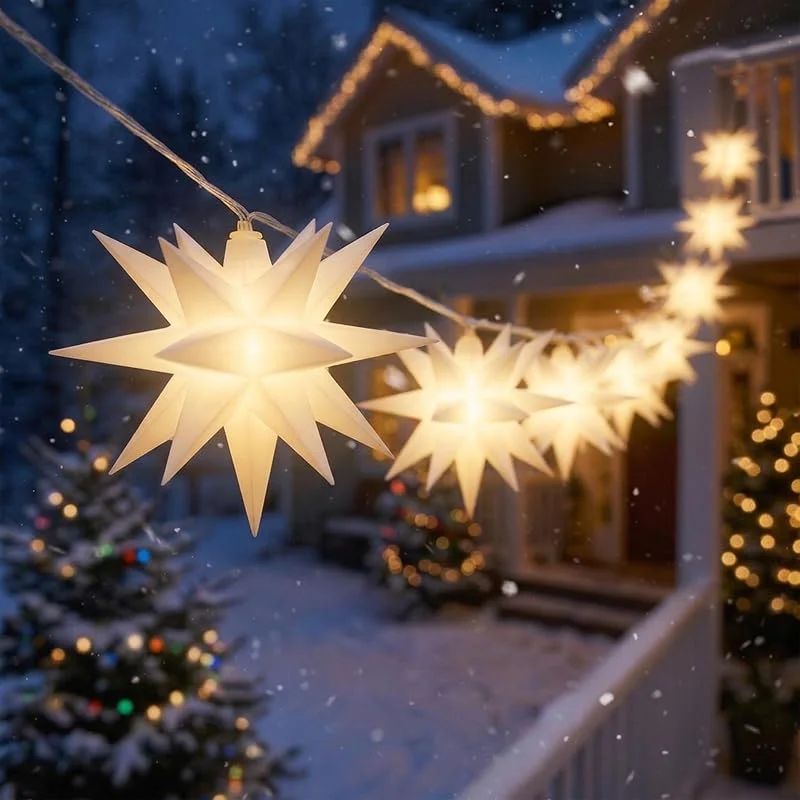 Besuche den Spetebo-Store Spetebo 3D Stern Lichterkette mit Timer 550 cm - Batterie Betrieben - Lichterkette mit 12 beleuchteten 3D Sternen - Weihnachts Lichterkette Fenster Dekoration kabellos für Innen und Außen — Weihnachtsbeleuchtung