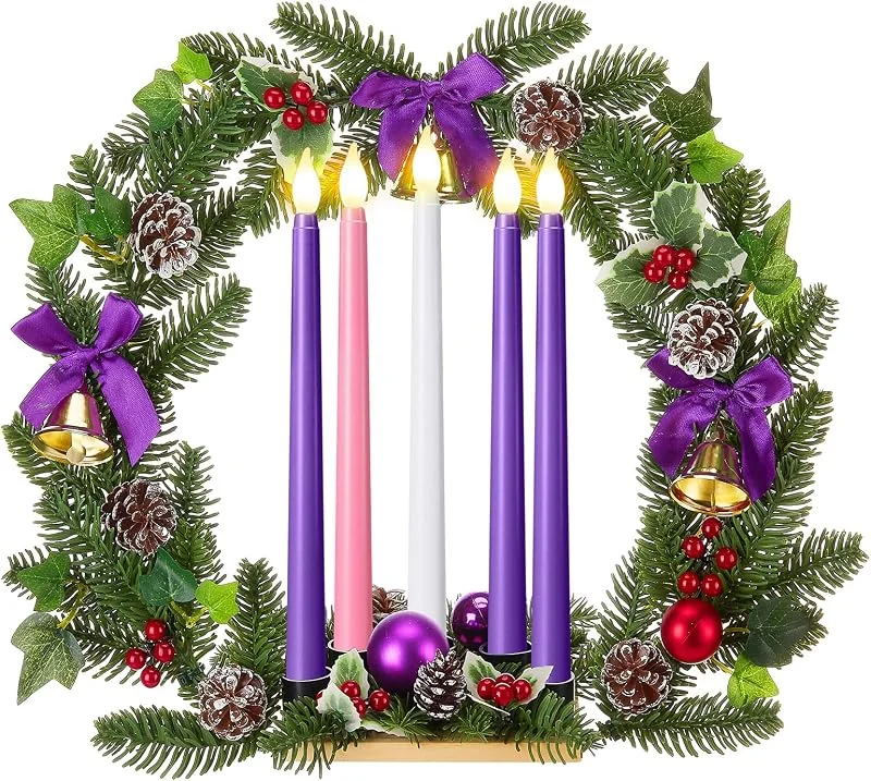 Marke: Qinyoung Qinyoung Adventskranz-Kerzenhalter mit 5 flammenlosen Kerzen — Kerzenlicht Abendessen