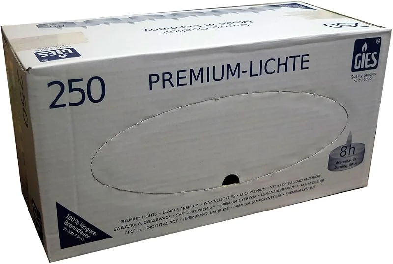 Besuche den Gies-Store 500 St. Gies - Premium - Teelichter, 8 Std. Brenndauer, Ø 38 mm, ideal für Gastronomie — Kerzenlicht Abendessen