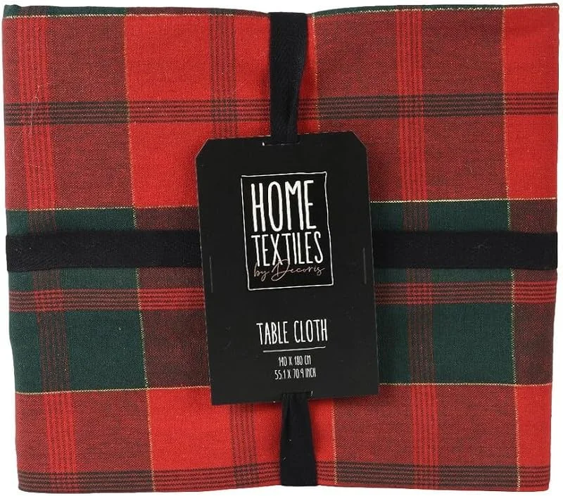 Marke: Kaemingk Tischdecke Baumwolle 180x140cm mit Schottenkaro Muster - Weihnachtstischdecke - bedrucktes Tischtuch - Tischwäsche für die Weihnachtszeit - Tischdeko Weihnachten - Rot Grün — Küche & Haushalt