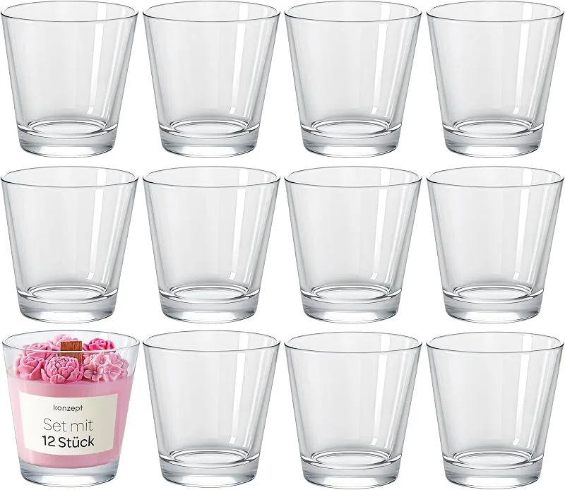 Besuche den KONZEPT-Store KONZEPT Kerzengläser 180 ml, 8×7 cm – 12er Set kleine Gläser für Kerzen, Teelichthalter Glas, ideal für Teelichter, Dekoration & DIY-Kerzen — Kerzenlicht Abendessen