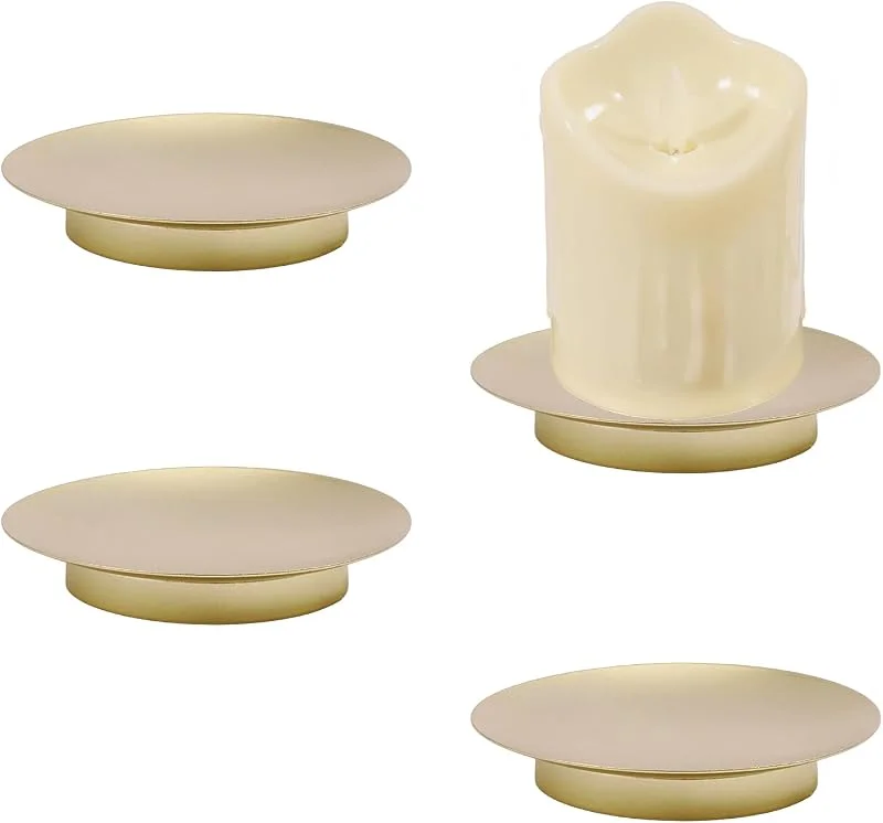 Besuche den GLOBLELAND-Store GLOBLELAND 4 Stück Goldene Eisen-Teller Kerzenhalter Runde Flache Kerzenteller Deko-Kerzenständer für Thanksgiving Weihnachten Halloween Tischdeko Hochzeit Zuhause — Kerzenlicht Abendessen
