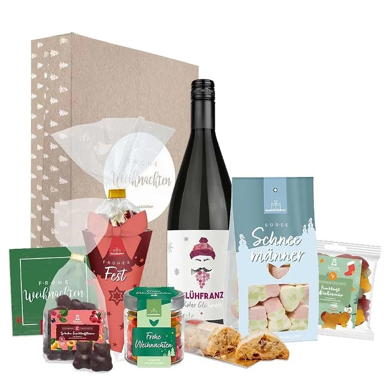 Besuche den naschlabor-Store naschlabor, Weihnachtsgeschenkbox groß, Fröhliche Weihnachten zum Naschen und Genießen, Die Weihnachtsgeschenkbox für die Familie, Freunde und Bekannte — Geschenkverpackung