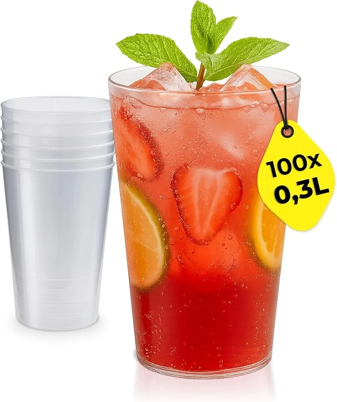 Besuche den Silverkitchen-Store 100x Plastikbecher 0, 3 L – Mehrwegbecher, Trinkbecher aus PP — Wein und Festtafel