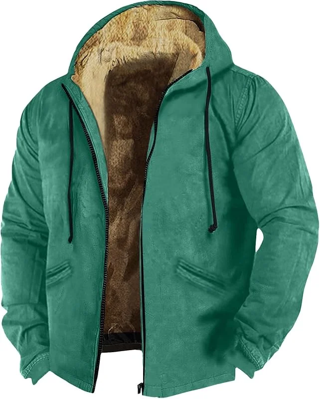 Marke: Generic Herren Lässige Mode Schwergewicht Warme Kapuzenjacke Fleece Reißverschluss Dicke Winddichte Outdoorjacke 2025 Trend Sommer und Frühling Warm Gefütterter Jacke — Heizkleidung