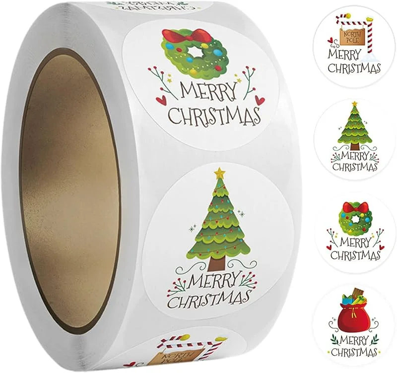 Marke: Generisch Rolle Weihnachtsaufkleber Runde Weihnachtsetiketten Umschlagverschlüsse — Geschenkverpackung