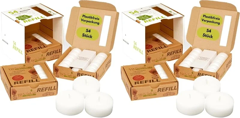 Besuche den Candelo-Store Candelo Teelichter Refill Wachsrohlinge 54 Stück, 6 Std, Plastikfrei Kerzen (Packung mit 2) — Kerzenlicht Abendessen