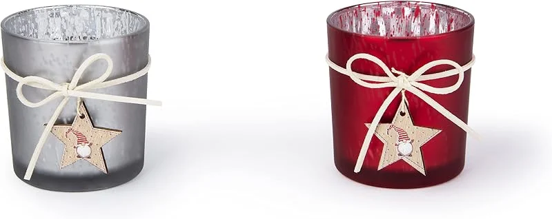 Besuche den Excelsa-Store Excelsa Set mit 6 Teelichthaltern Gnomo, 7 x 8 cm, Glas und Holz — Advent und Tisch