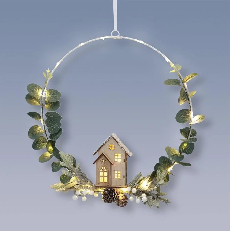 Besuche den Spetebo-Store LED Dekoring mit Holzhaus 30 cm 20 LED Weihnachtsdeko Hänger