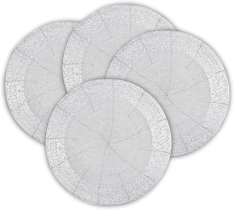 Marke: Homebia Designs Handgefertigte runde Tischsets mit Perlen im Bauernhaus-Design, runde Handperlen, Platzdeckchen – eine schöne Ergänzung für Ihre Esstischdekoration – Wassersilber – 33 cm — Küche & Haushalt