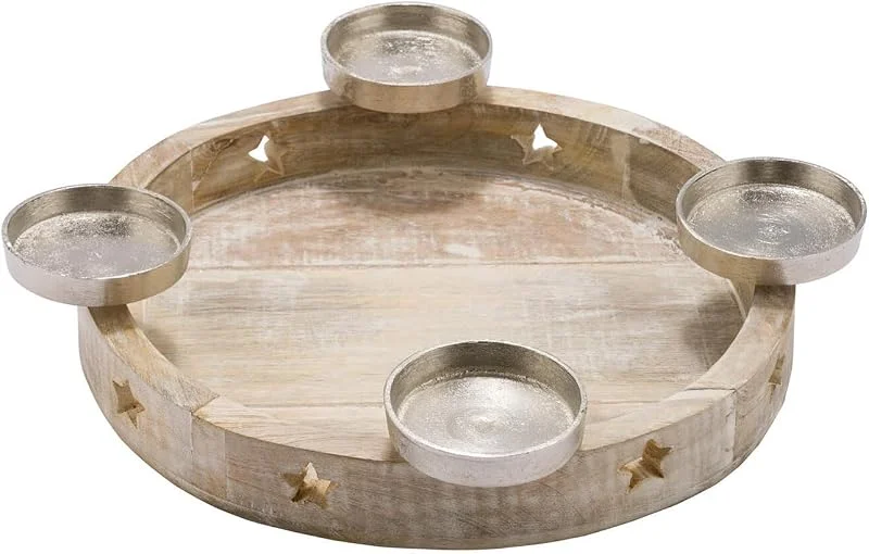 Besuche den Spetebo-Store Holz Advents Kerzenhalter White Washed - 35 cm — Advent und Tisch