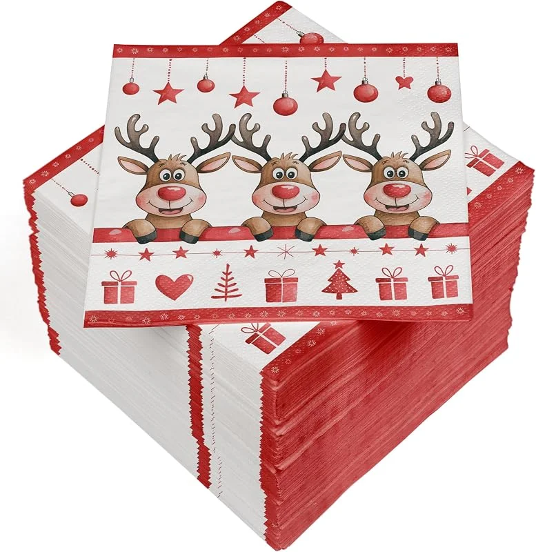 Besuche den Heku-Store HEKU 100 Weihnachts-Servietten, 3-lagig, 33x33cm, "X-mas Elche" I Saugstark I Festliches Motiv I Ideal für Weihnachten und Advent — Advent und Tisch