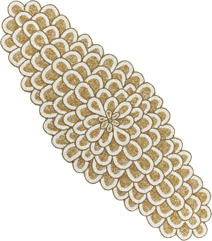 Marke: CLEENTABLE CLEENTABLE Tischläufer mit goldfarbenen Perlen, 91, 4 cm, Bauernhaus-Dekoration — Küche & Haushalt