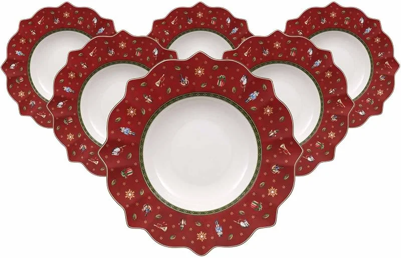 Besuche den Villeroy & Boch-Store Villeroy & Boch Toy's Delight Suppenteller 6er Set, 26 cm, Tiefer Teller mit Weihnachtsdekor, Premium Porzellan, Rot — Advent und Tisch