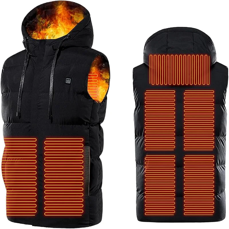 Marke: KHIRVWL Heizweste Herren Beheizbare Weste Beheizbare Jacke Wasserdicht Winddicht Warm Softshell Winterjacke Unisex Winter Neun Zonen Elektrische Heizung Weste mit Kapuze Heizung Kleidung Warme Ski Heizweste — Heizkleidung