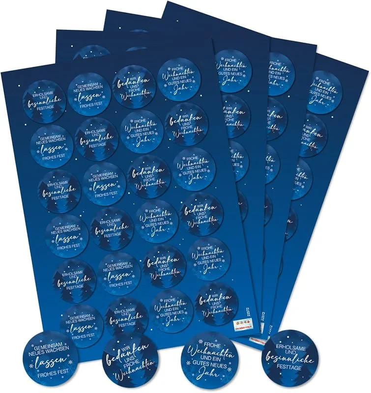 Besuche den Logbuch-Verlag-Store 96 Aufkleber Frohe Weihnachten Weihnachtssprüche Sticker 4 cm blau Werbeartikel Firma Kundengeschenk Premium Made in Germany Logbuch-Verlag — Geschenkverpackung