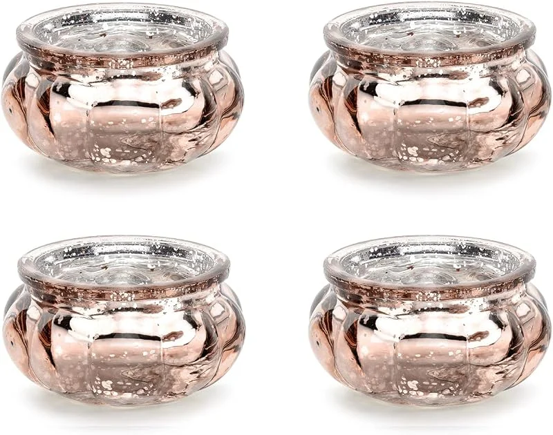 Besuche den PartyDeco-Store Teelichtgläser 6x3cm Kerzenhalter Windlicht Kerzenglas 4er Set Hochzeit, partydeco.pl Vintage Teelichhalter aus Glas in schick-rustikaler Optik 4 Stück (roségold, 3 cm) — Advent und Tisch