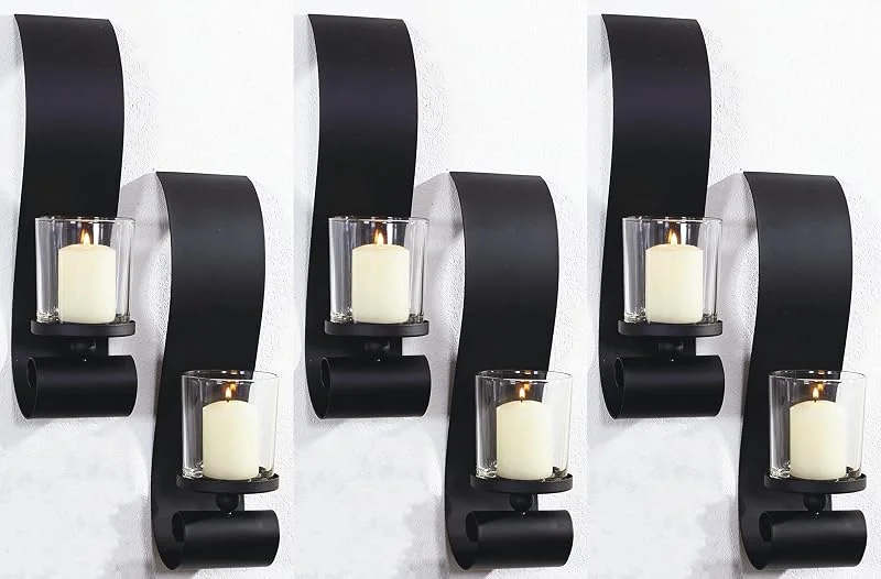 Besuche den Novaliv-Store Novaliv 6X Wandkerzenhalter aus Metall mit Glas 12, 5 x 36, 5 x 9 cm Schwarz Kerzenhalter Wohnzimmer Dekoration Wanddeko Kerzen Vintage Deko Kerzenständer Stumpenkerze — Kerzenlicht Abendessen