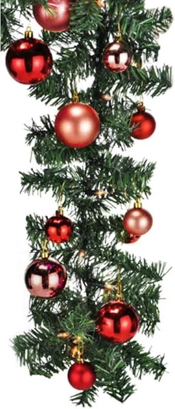 Besuche den Mojawo-Store XL Weihnachtsbeleuchtung Girlande beleuchtet Tannengirlande 70 LED Lichterkette 540 cm Weihnachten innen und außen inkl. 30 Baumkugeln Rot — Weihnachtsdeko