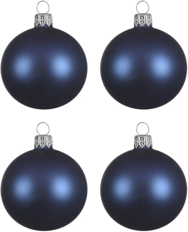 Marke: Kaemingk Weihnachtskugeln Glas mundgeblasen 10cm x 4er Box Christbaumkugeln dunkelblau navy blau matt — Weihnachtsdeko
