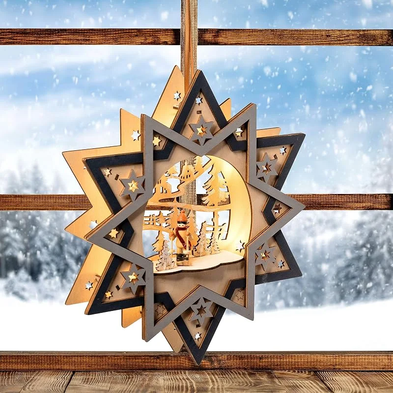 Besuche den Wichtelstube-Kollektion-Store Wichtelstube-Kollektion LED Fensterbild Weihnachten Holz Skifahrer Timer, Mehrere Ebenen mit 3D-Effekt, Timer 6h – beleuchtetes Wintermotiv, das innen und außen Weihnachtsstimmung verbreitet — Weihnachtsdeko