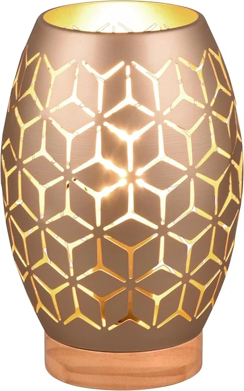 Besuche den RL LIVE YOUR LIGHT-Store Reality Leuchten Tischleuchte Bidar R51571065, Metall Coffee, Holz naturbelassen, exkl. 1x E27 — Kerzenlicht Abendessen
