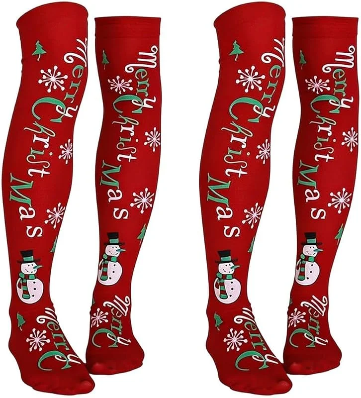 Marke: Ericetion 2 Paar Weihnachtliche Oberschenkelhohe Socken, Bedruckte Röhrensocken, Kniestrümpfe Für Weihnachtskostüme — Weihnachtsmode