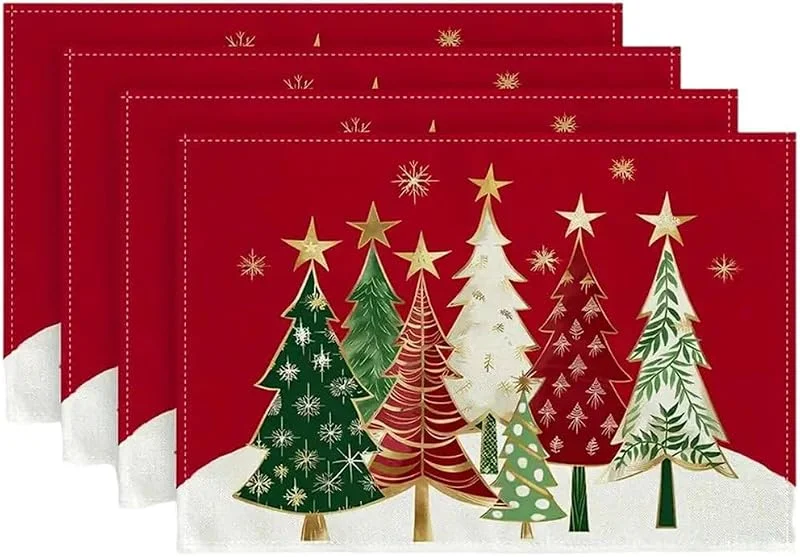 Marke: Fopytu 4-teiliges Set Weihnachtlicher Platzsets, Tischsets Weihnachtsbaum-Motiv Für Die Winterfeiertage, Ideal Für Partys, Küche Und Esszimmer, Als Weihnachtsdekoration — Küche & Haushalt