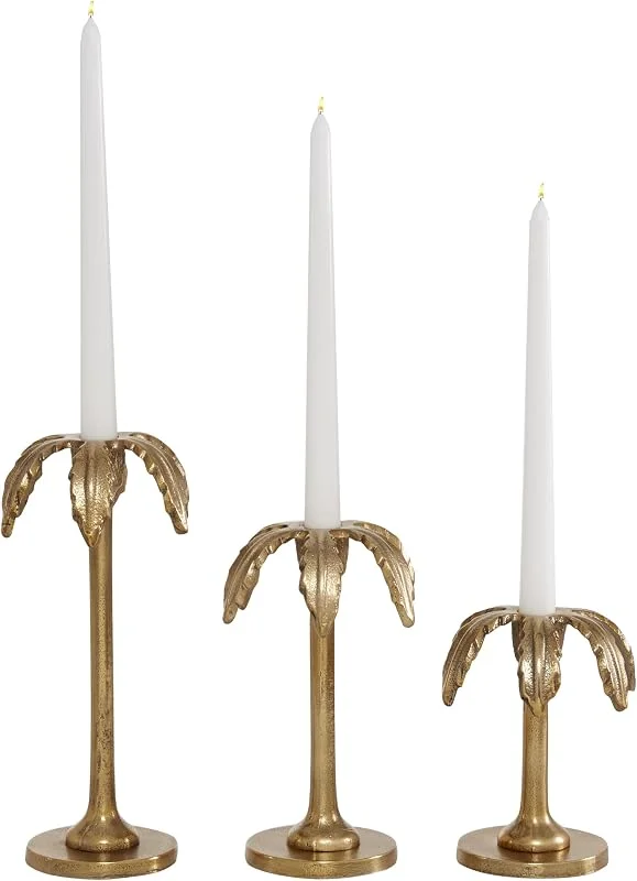Besuche den Deco 79-Store Deco 79 Kerzenhalter aus Aluminium, massiv, 3 Stück, 15, 2 cm, 20, 3 cm, 25, 4 cm H, goldfarben — Kerzenlicht Abendessen