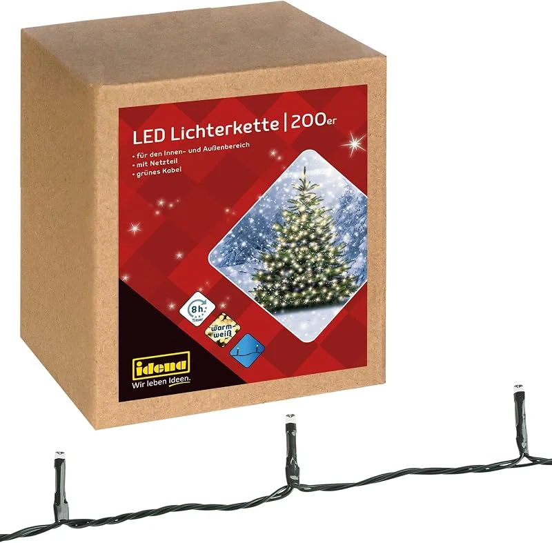 Besuche den Idena-Store Idena 31869 - LED Lichterkette mit 200 LEDs in Gold-Gelb, für Außen und Innen, 8 Stunden Timer Funktion und Transformator, ca. 29, 9 m lang, als Party Deko, Weihnachtsdeko, zur Hochzeit — Weihnachtsbeleuchtung