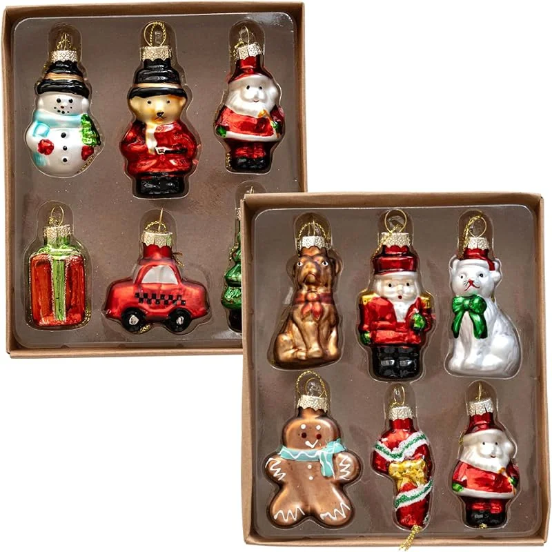 Marke: AZIDWERYQ Weihnachtsbaumschmuck-Set, 12-teilig, Weihnachtsbaumschmuck, Vintage-Mini-Glaskugeln mit Seil zum Aufhängen für Weihnachtsparty-Dekorationen — Weihnachtsdeko