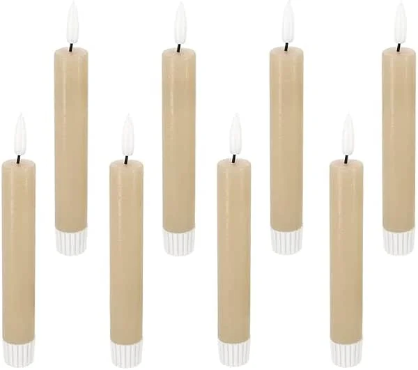 Besuche den LED Universum-Store LED Universum - 2er Set LED Echtwachs Stabkerzen beige 15cm warmweiß für 1 x AAA Batterie je Kerze (nicht enthalten) Tischdekoration für Hochzeit, Weihnachten, Feste, Partys (beige 15cm - 8er Set) — Kerzenlicht Abendessen