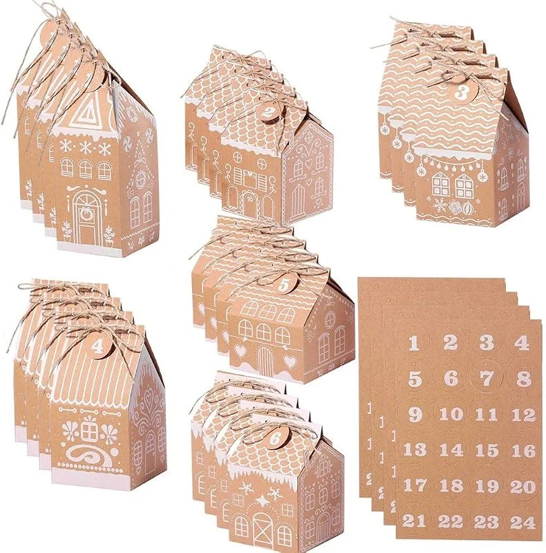 Marke: Sslvya 24-teiliges Lebkuchenhaus-adventskalender-Set Weihnachtlichen Countdown-geschenkboxen Und Aufklebern (1-24), Geeignet Für Hochzeiten Und Geburtstage — Geschenkverpackung