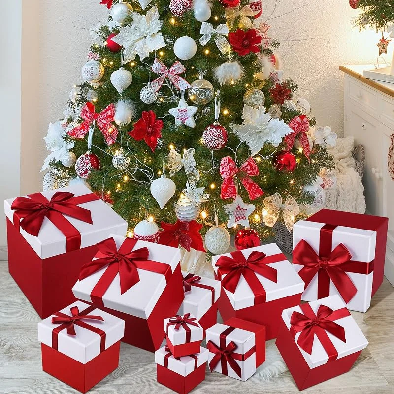 Marke: Tenceur Tenceur 10 Stück Weihnachts-Geschenkboxen mit Deckel, verschiedene Größen, Geschenkboxen für Geschenke, Geschenkbox mit Band für Geburtstage, Hochzeiten, Einweihungen, Jubiläen, Valentinstag (10 — Geschenkverpackung