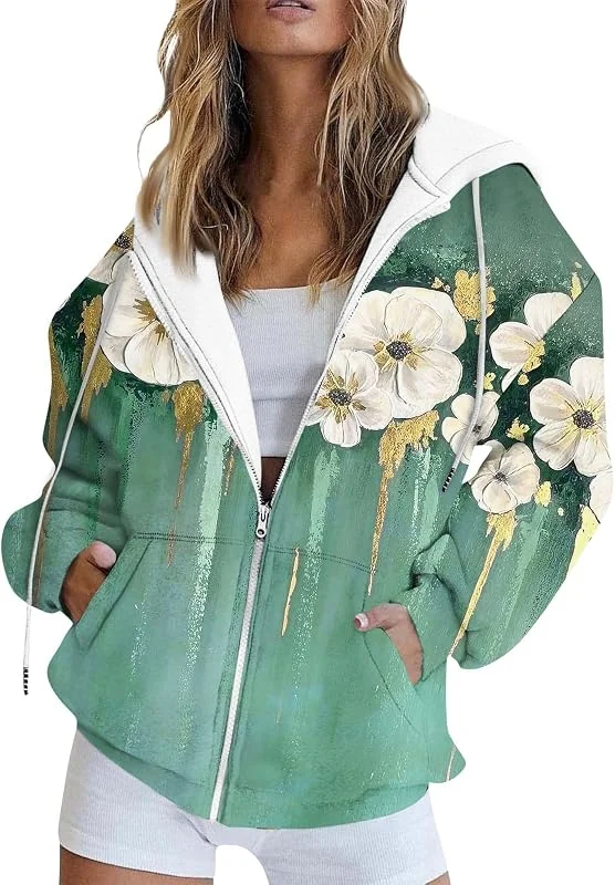 Besuche den FUPODD-Store Sweatjacke Damen Mit Kapuze Jacke Damen Winter Oversize Übergangsjacke Reissverschluss Hoodie Herbstjacke Frauen Sweatshirt Kapuzenjacke Blumen Vintage Winterjacke Damen-Jacken Pullover Mantel — Heizkleidung