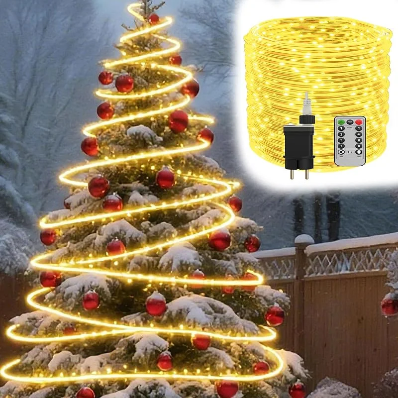 Besuche den LZQ-Store LZQ 80m LED Lichterschlauch Lichterkette Außen Innen, Lichtschlauch 5mm Leuchtschlauch mit Fernbedienung, 8 Modi & Memory, Niedervolt Schlauchlicht PVC Röhrenlicht für Weihnachten, Warmweiß — Weihnachtsbeleuchtung