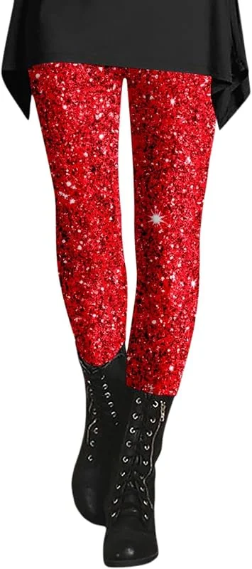 Marke: Generisch Glitzer Leggings Damen 80er Jahre Pailletten Leggings High Waist Jogginghose Festliche Bunte Yogahose Disco Outfit Karneval Tanz Yoga Hosen Blickdicht Sport Leggings Weiche Freizeit Laufhose -Mode — Weihnachtsmode