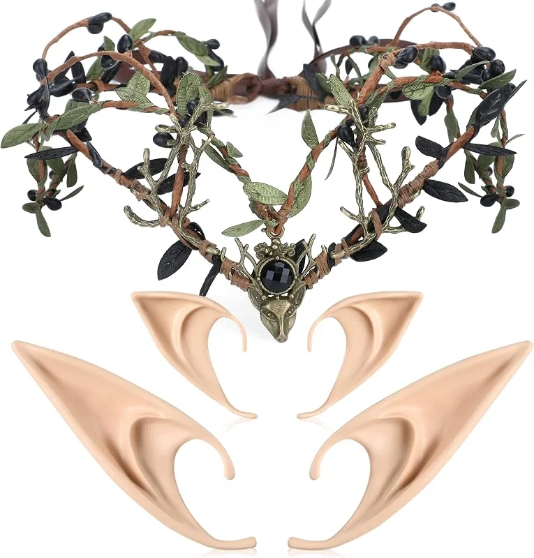 Besuche den MOSTORY-Store MOSTORY Elfenohren mit Waldfee Stirnband Grün Blume Krone Kopfschmuck mit Pixie Ohren Set Bronze Hirsch Geweih Kreis Tiara Cosplay für Frauen Mädchen Renaissance Halloween Party — Haarpflege